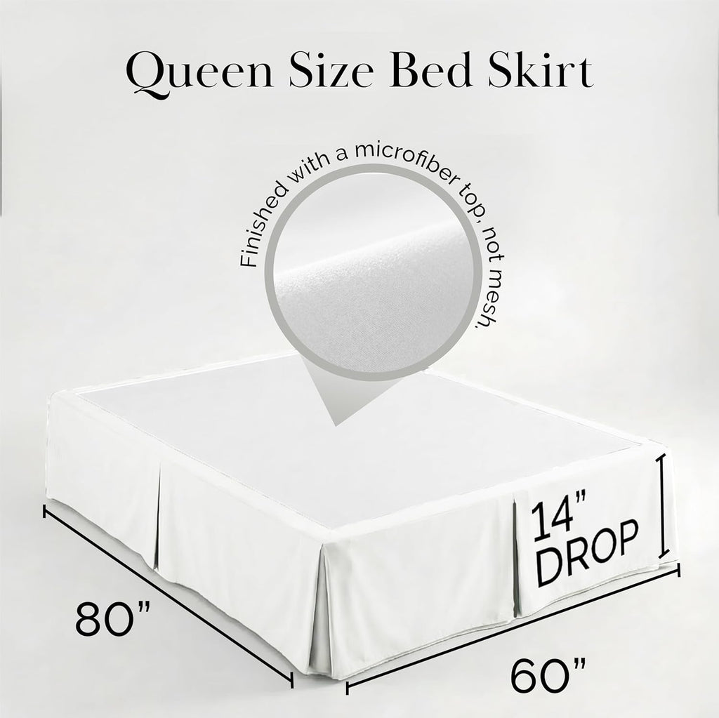 Southshore Fine Living, Inc. Queen Bed Skirt 14 Inch Drop, Pleated Dust Ruffle for Bed Skirting Queen Size - Platform Cover, Split Corners, Wrinkle Resistant, Soft Easy Care Microfiber - Bright White