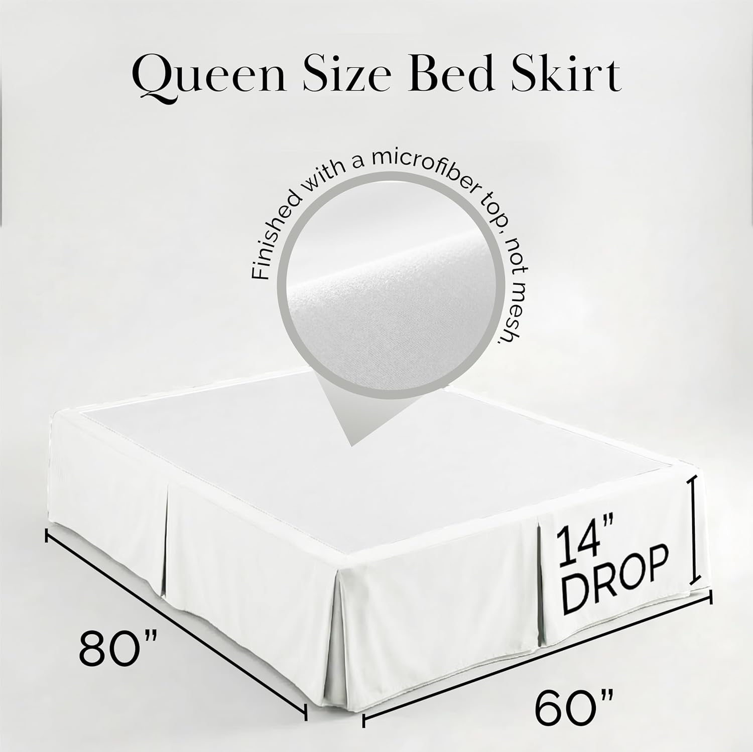 Southshore Fine Living, Inc. Queen Bed Skirt 14 Inch Drop, Pleated Dust Ruffle for Bed Skirting Queen Size - Platform Cover, Split Corners, Wrinkle Resistant, Soft Easy Care Microfiber - Bright White
