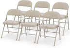 GOFLAME 6 Pack Folding Chairs, Fabric Dining Chair Set with Padded Seat & Metal Frame, Indoor Outdoor Upholstered Commercial Seat for Home Office Events Wedding Party, Beige