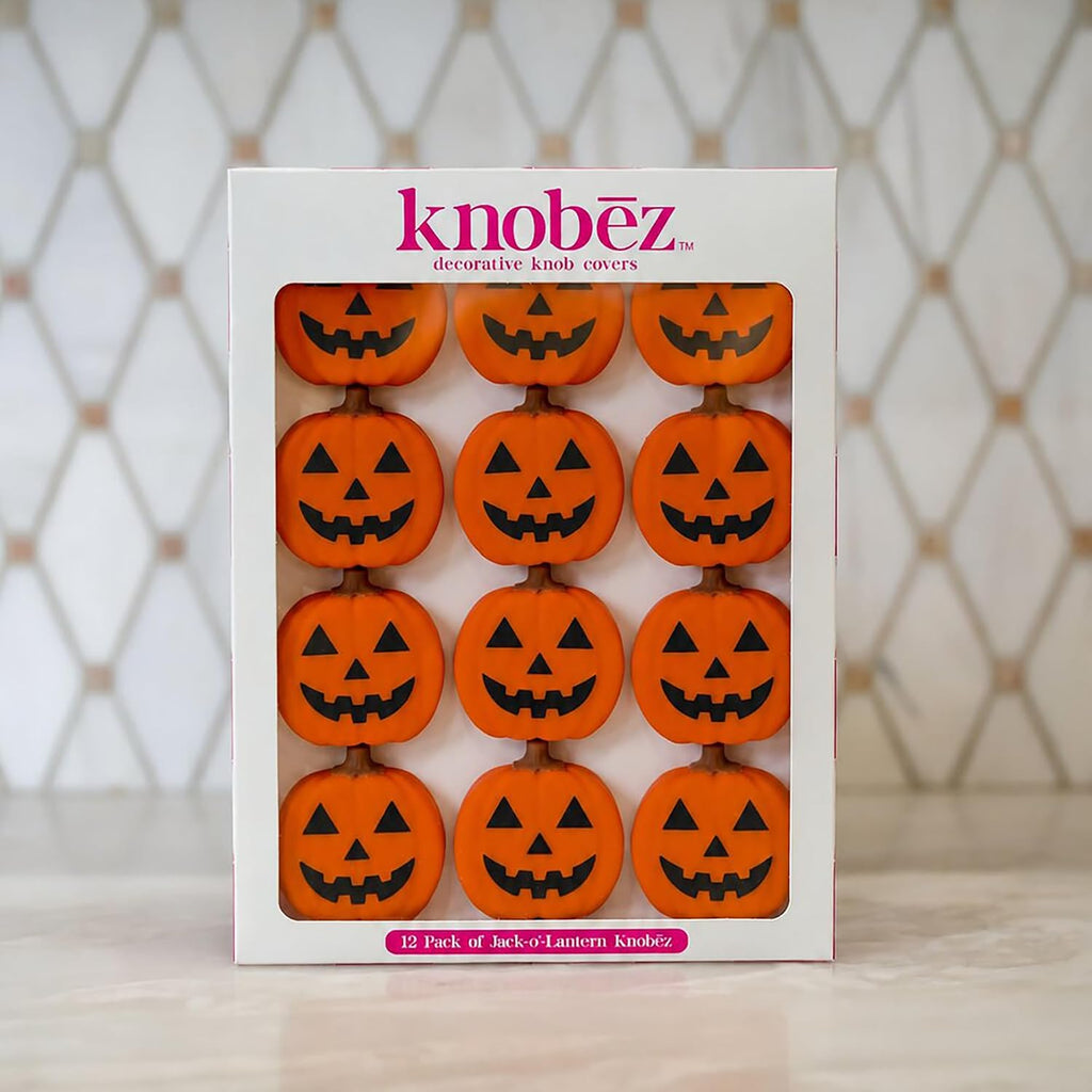 Knobēz: Decorative Knob Covers - Jack o Lantern - 12pk - Stretch Over Hardware Decorations, Cozy Seasonal Autumn Colors, Kitchen-Bathroom-Dressers-Home
