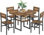 RALGEND Round Dining Table Set for 4, 5-Piece Kitchen Table and Chairs with Storage Shelf, Circle Dinner Table Set with Wooden Tabletop & Metal Legs, for Kitchen & Dining Room, Rustic Brown and Black
