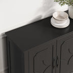 ONBRILL 63 Inch Buffet Cabinet with Storage, Large Sideboard Cabinet with 4 Carved Doors, Modern Credenza Storage Cabinets w/Adjustable Shelves for Kitchen, Living Room, Black