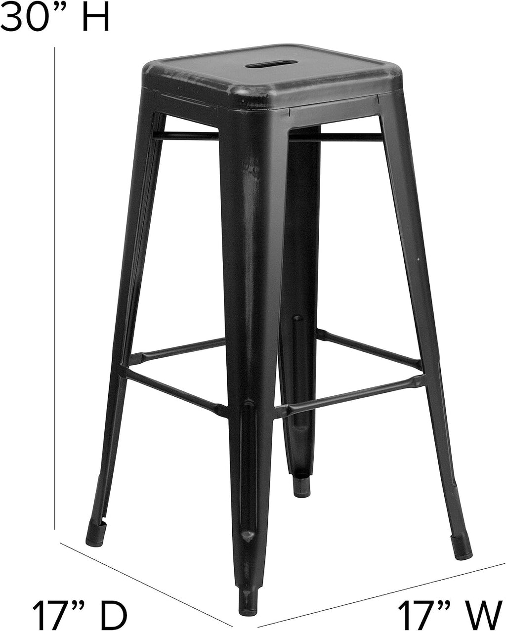 EMMA + OLIVER Commercial Grade 30" H Backless Distressed Black Metal Indoor-Outdoor Barstool