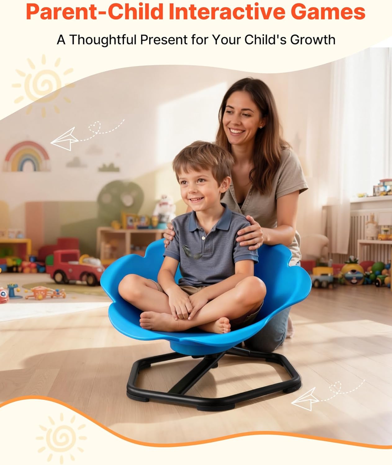 VEVOR Kids Swivel Chair, 220 lbs Capacity, Cylinder Shape Sensory Spinning Chair, Autistic Kids Sensory Toy Seat with Non-Slip Metal Base, Toddler Sit & Spin Seat for Coordination Balance Focus, Blue