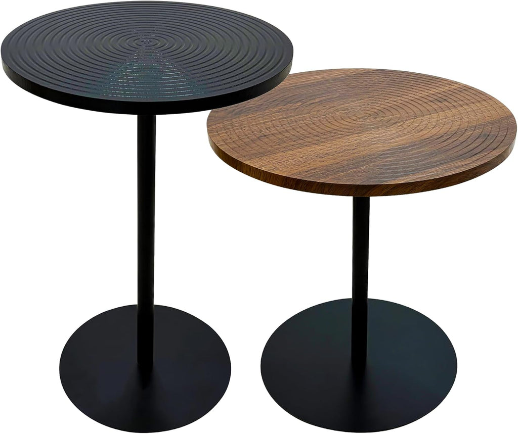 Martini Tables Set of 2, Small Round Drink Tables for Small Spaces, Modern Pedestal Accent Side Tables with Metal Base for Living Room, Sofa Side, Bedroom, Black & Walnut