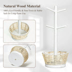 Wood Mug Holder Tree with Woven Basket, 4 Hooks Coffee Mug Holder, Countertop Mug Tree for Kitchen Counter Cabinet Coffee Bar Accessories Cup Display Organizer Hanger(White)