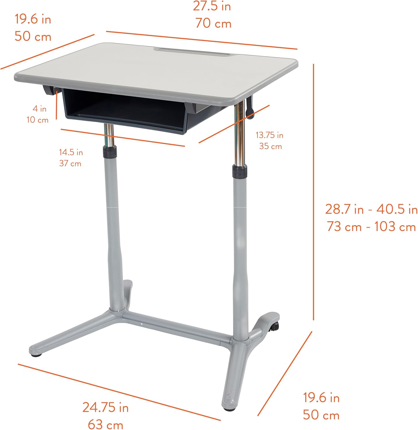 Mobile Adjustable Student Standing Desk, Portable Workstation, Grey