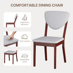 Ahomly 6-Piece Dining Table Set for 6, Solid Rubberwood Table with Bench & 4 Upholstered Linen Chairs, Rectangular, Dark Cherry Finish (Grey Cushions)