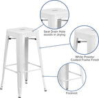 EMMA + OLIVER Commercial Grade 30" H Backless White Metal Indoor-Outdoor Barstool, Square