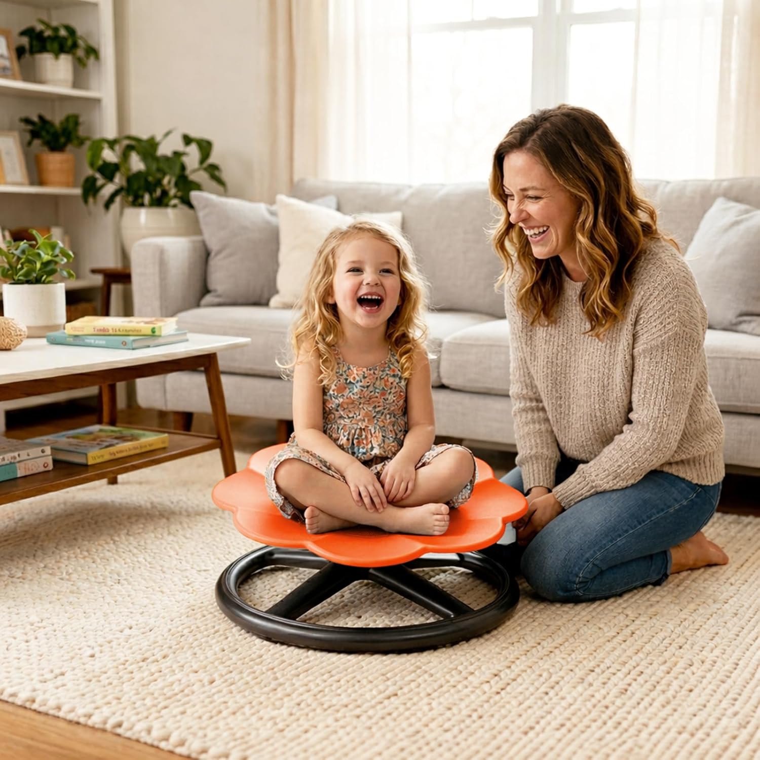 Spinning Chair for Autistic Kids, Sensory Spinning Chair for Kids & Toddlers, 220LBS Capacity, Safe Non-Slip Spin Chair with Handle, Sensory Chair for 3-8 Ages Autism & Special(Orange Flower)