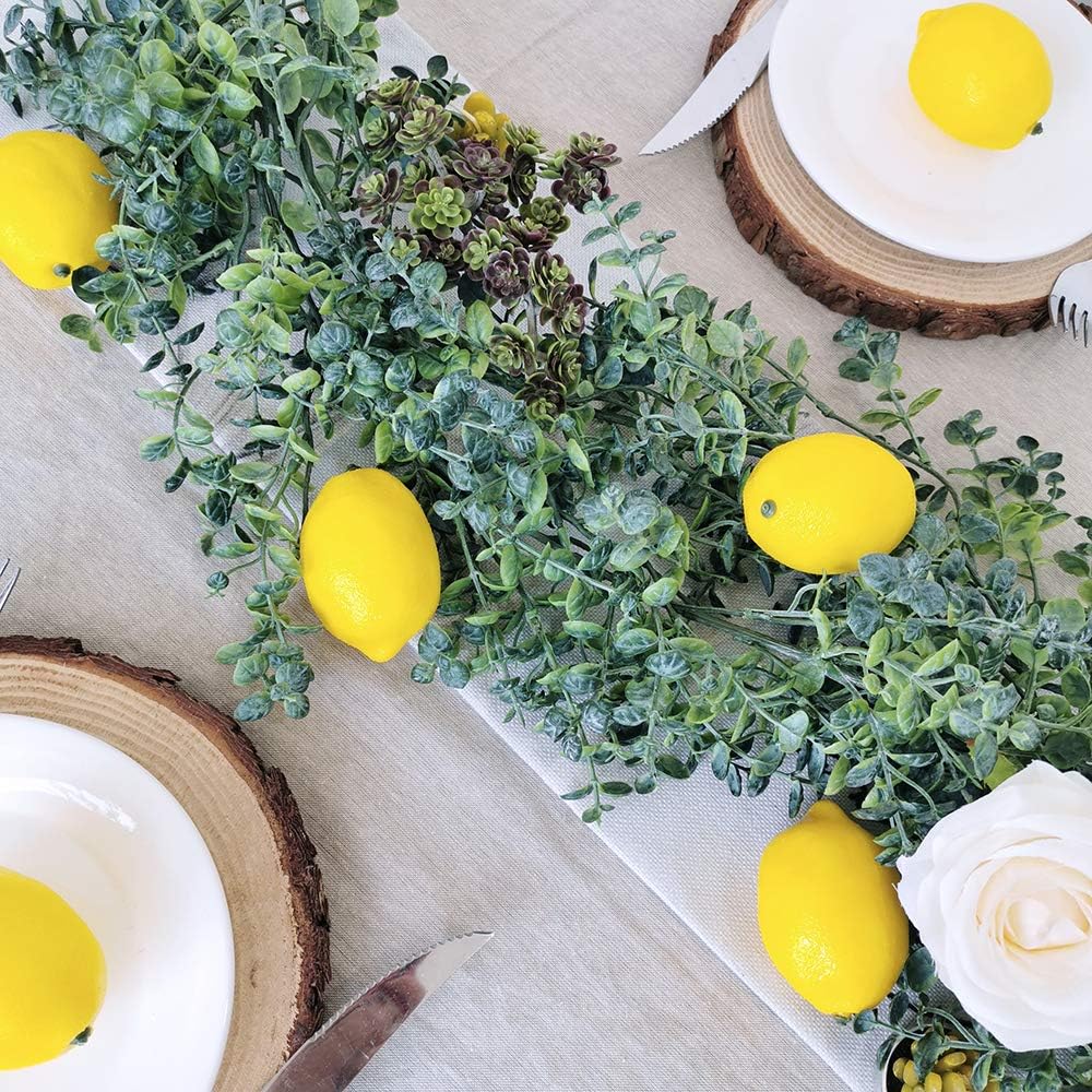 Winlyn 30 Pack Faux Yellow Lemons Artificial Fruits Fake Lemons Lifelike Simulation for Lemonade Party Kitchen Table Summer Decorations Vase Fillers Fruit Bowl Lemon Wreath Garland Photography Props