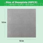 Classic Baseplates Building Plates-10" x 10" Building Boards,100% Compatible with All Major Brands and Activity Table, Creative Platforms Mats for Toy Bricks (Gray-10, 10 Pack)