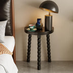 LitaEther Wooden Bobbin Side Table - Plant Stand - Half Round Table - Wooden Accent Stool- Minimalist Decorative Table for Bedroom, Hallway, Living Room (2, Black)