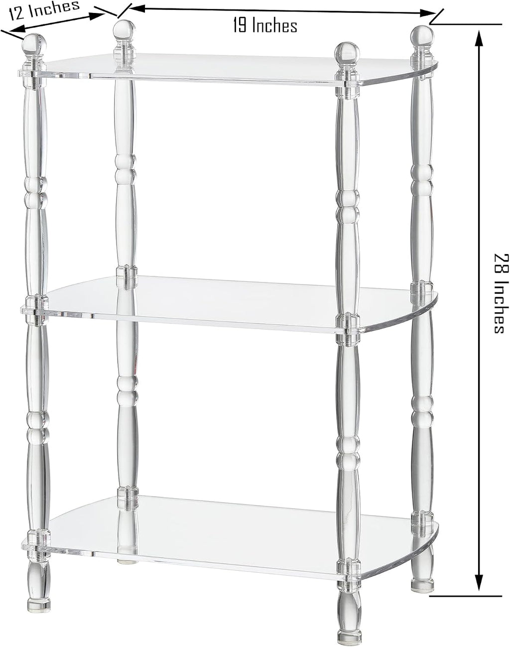 3 Tier Clear Acrylic Table, Accent Furniture for Living Room, Bedroom Clear Nightstand Side End Tables 12" D x 19" W x 28" H