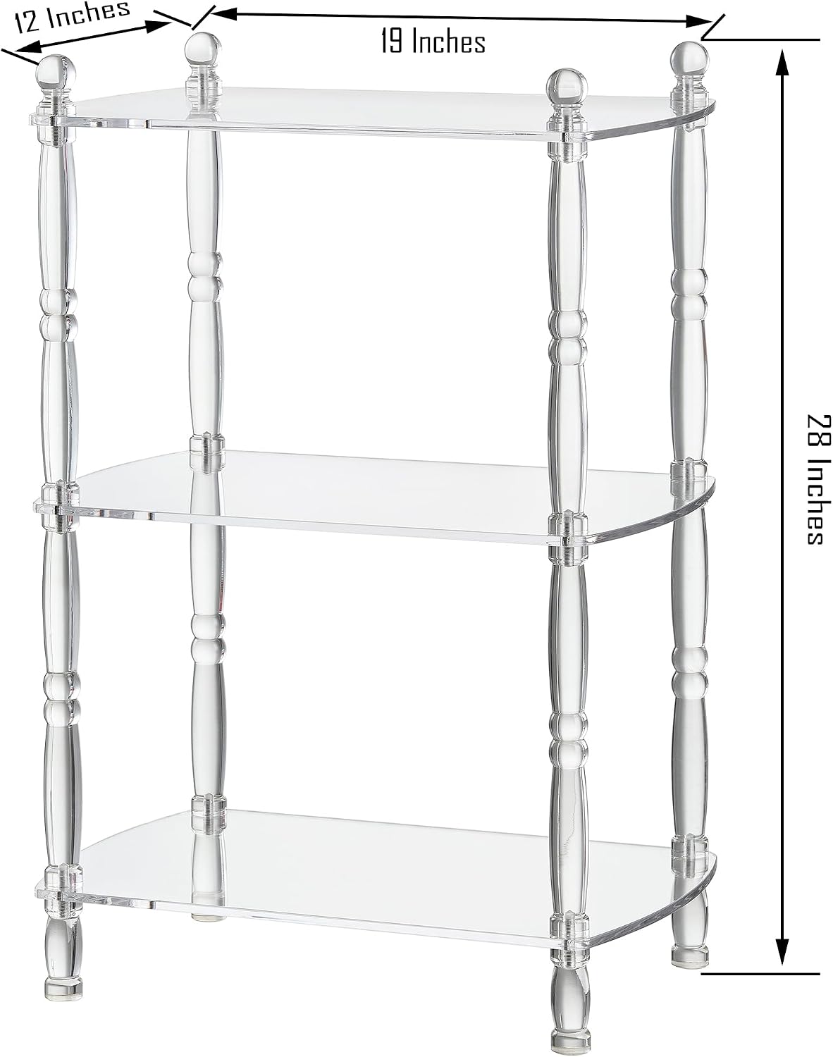 3 Tier Clear Acrylic Table, Accent Furniture for Living Room, Bedroom Clear Nightstand Side End Tables 12" D x 19" W x 28" H