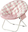 Urban Lifestyle Printed Back Micromink Saucer™ Chair with White Legs and Side Storage Pocket, Pink and White Check