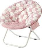 Urban Lifestyle Printed Back Micromink Saucer™ Chair with White Legs and Side Storage Pocket, Pink and White Check