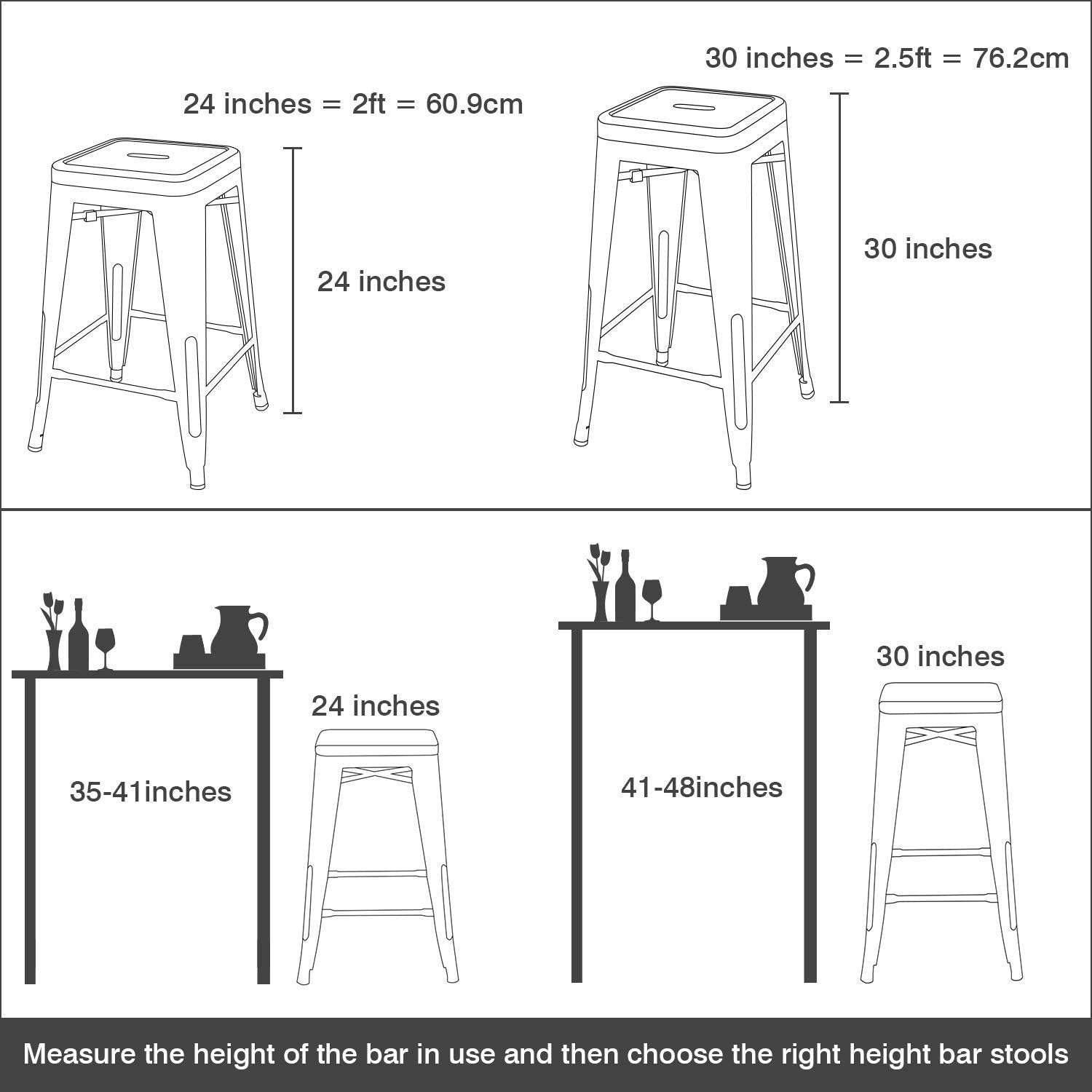 Devoko Metal Bar Stools 24" Indoor Outdoor Stackable Barstools Modern Style Industrial Vintage Counter Bar Stools Set of 4 (24 inch, Silver)