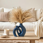 Lvases Snuggle Hollow Ceramic Flower Vase Set 2, Nordic Boho Home Decor | Modern Aesthetic Ins Style Living Room Coffee Table Centerpieces Pampas Grass Decorative Display Matte Navy Blue 6.3"W 8.4"H
