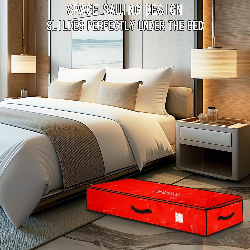 HikooLSS Wrapping Paper Organizer Storage Container for Christmas Holiday Gift Wrap Storage 43.2" Durable PE Underbed Storage Container with Interior Pockets Fits 24 Paper Rolls (Red)