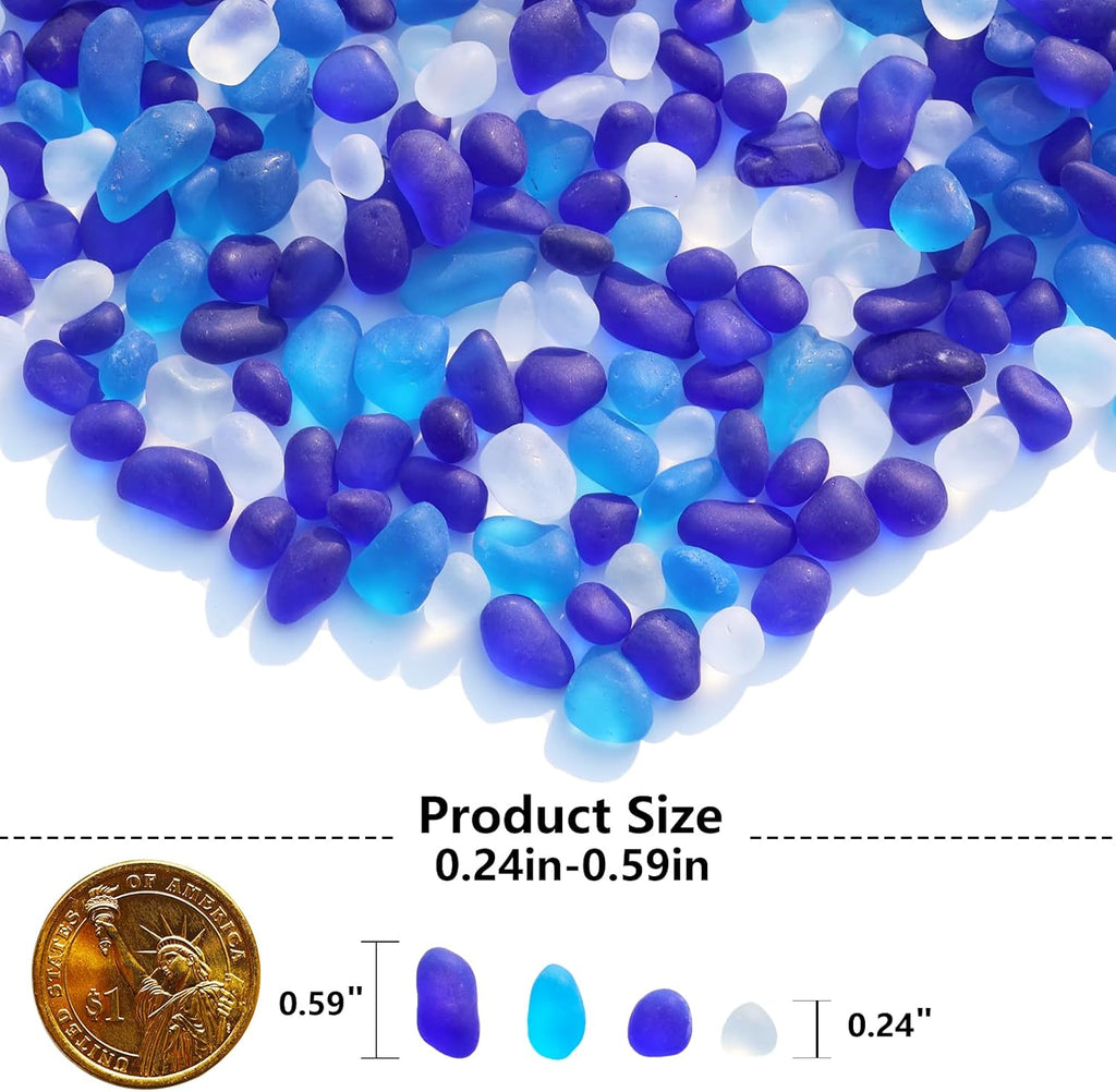 QYGL Sea Glass Stones - 0.55LB Blue Mixed Frosted Glass Pebbles Gemstones - Perfect for Aquarium Rocks, Fish Tank Gravel, Vase Fillers, DIY Crafts, and Home Decor