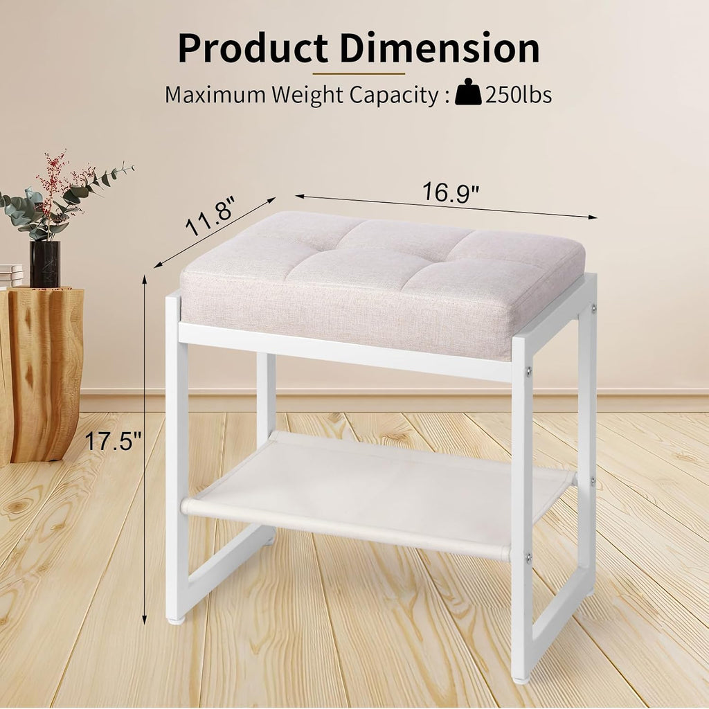 Vanity Stool, Makeup Vanity Chair for Vanity, Ottoman Seat for Bedroom Makeup Living Room,Foot Stool Foot Rest, (Beige&White)