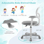 Giantex Kids Desk Chair, Ergonomic Adjustable Teen Task Chair w/Y-Shaped Lumbar Support, Armrest & Universal Wheels, Mesh Kid Office Chair for Sturdy, Kids Computer Chair for Boys & Girls 4-12, Grey