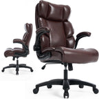 ESTRUCO Big and Tall Office Chair 500lbs Wide Seat Executive Office Desk Chair High Back Computer Gaming Chair,Flip-Up Armrest,Lumbar Support Computer Chair for Heavy People(Brown,Classical)