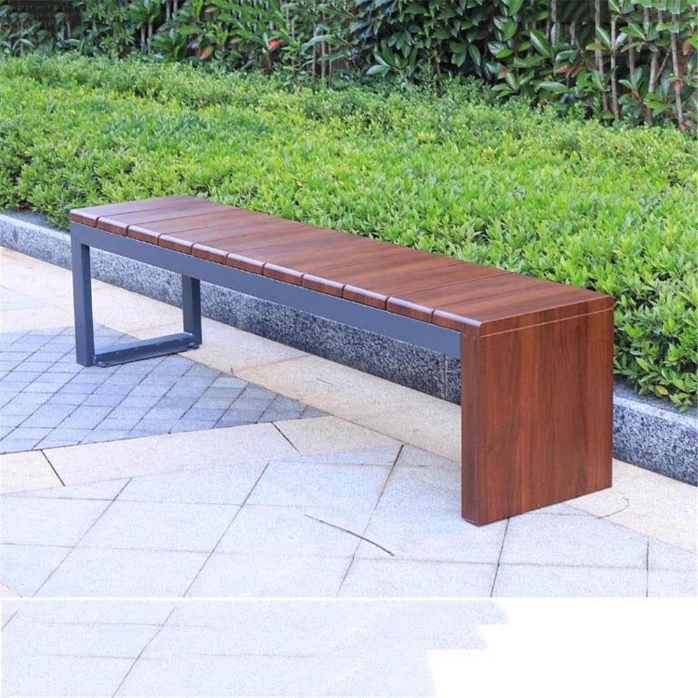Garden Outdoor Garden Backless Bench, Steel with Wood Grain Park Chair, for Balcony Yard Porch Seating Seat(Medium)