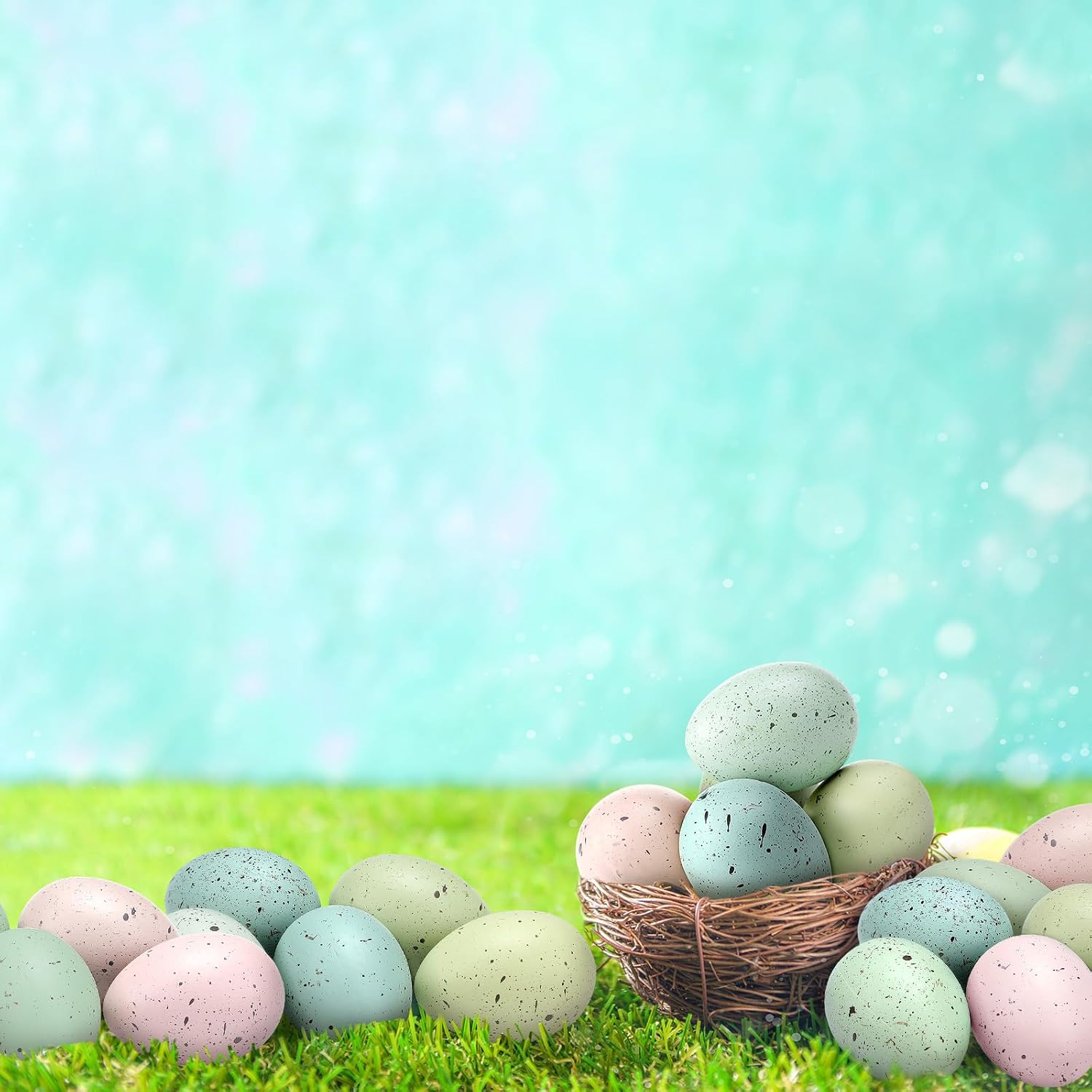 SiliFine 16 Pcs Easter Speckled Eggs 2.4 Inch Plastic Speckled Eggs Bowl, Vase Filler for DIY Spring Displays and Easter Decorations (Pink,Blue,Yellow,Light Blue)