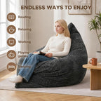 3 in 1 Giant Bean Bag Chair for Adults & Kids, Convertible Bean Bag Bed, Couch & Floor Cushion, Comfy Reading Lounge Sofa, Soft Corduroy Washable Cover for Bedroom, Living Room & Dorm, DarkGrey