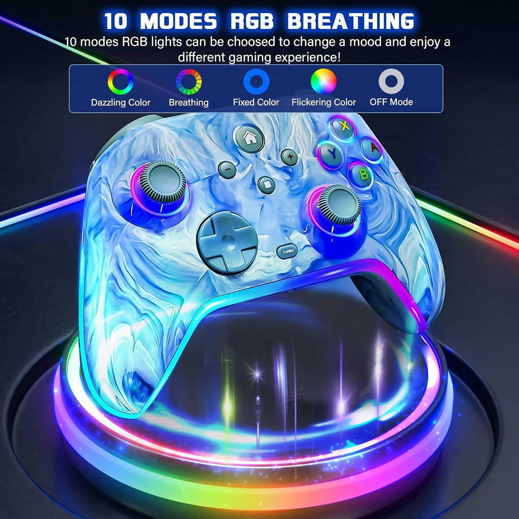 Wireless Pro Controller for Switch/OLED/Lite - 1200mAh Rechargeable Switch Turbo Controller with 10 RGB Led Light, Programmable, Wake Up - Wireless iOS Android Remote Gamepad, Wired PC Game Joystick