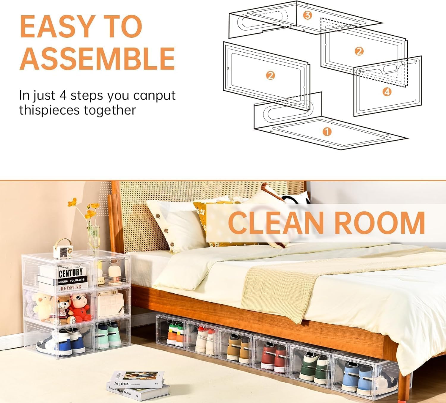 INSTY 12 Pack Large Shoe Storage Box, Clear Shoe Storage Organizer with Magnetic Door, Stackable,Shoe Containers For Display Sneakers, Easy Assembly, Fit up to US Size 12, Clear
