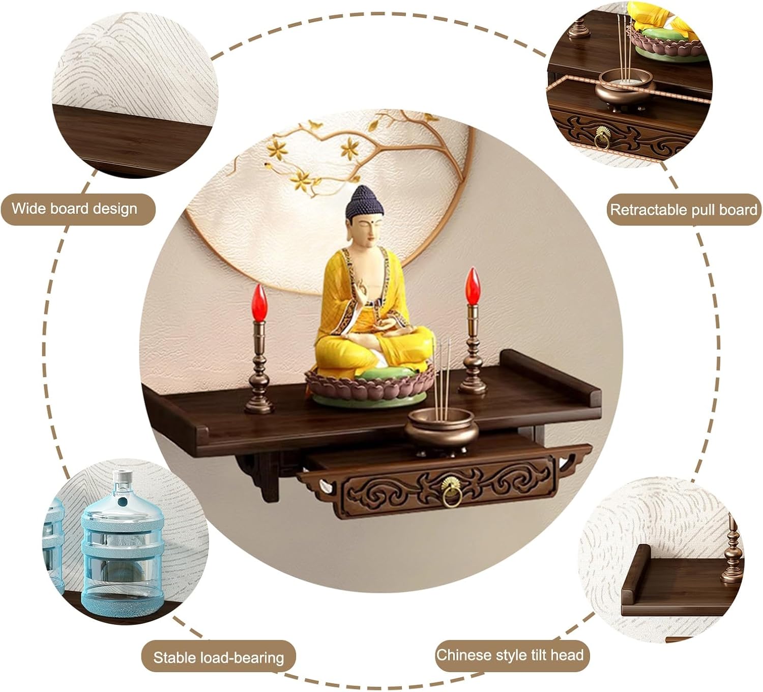 Altar Table, Wall-Mounted Personal Shrine Altar Table, Buddha Niche, Buddha Shelf Statue Stand, Spiritual Activities, Used to Place Photos, Souvenirs etc(66 * 26cm/26 * 10.2in)