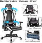 GYMAX Computer Gaming Chair, Racing Style Office Chair with Adjustable Lumbar Support Headrest, 360° Swivel, Height Adjustable Ergonomic Reclining Gaming Chair for Home Office Leisure Room (White)