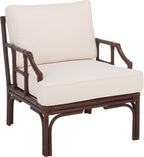 SAFAVIEH Furniture - Kazumi Accent Chair - Coastal Design White Cushion & Chocolate Brown Rattan - Fully Assembled - Ideal for Living Room, Bedroom, Dining Space, 19.7" Seat Height (ACH6508C)