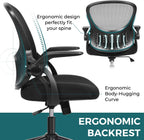 Home Office Chair Ergonomic Desk Chair Mesh Computer Chair Modern Height Adjustable Swivel Chair with Lumbar Support/Flip-up Arms, Black