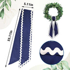 Wreath Sash for Front Door Blue Cotton Wreaths Satin Sash Burlap Garland Ribbon Accessories for Wreath Yard Doorway Indoor Outdoor Bow Bridal Shower Home Decor,5.11 x 55.1