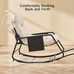ONBRILL Adjustable Backrest Rocking Chair, Patio Rocking Chair with Cushion, Papasan Chair with Footrest, Indoor & Outdoor Rocker Chair for Living Room, Bedroom, Patio, Garden, Cream White