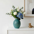 hjn hjn Teal Hand-Glazed Ceramic Vase - 5.7" H Modern Decorative Centerpiece Vase for Fresh/Dried Flowers, Home Decor for Living Room Bookshelf Mantel | Wedding Housewarming Gift