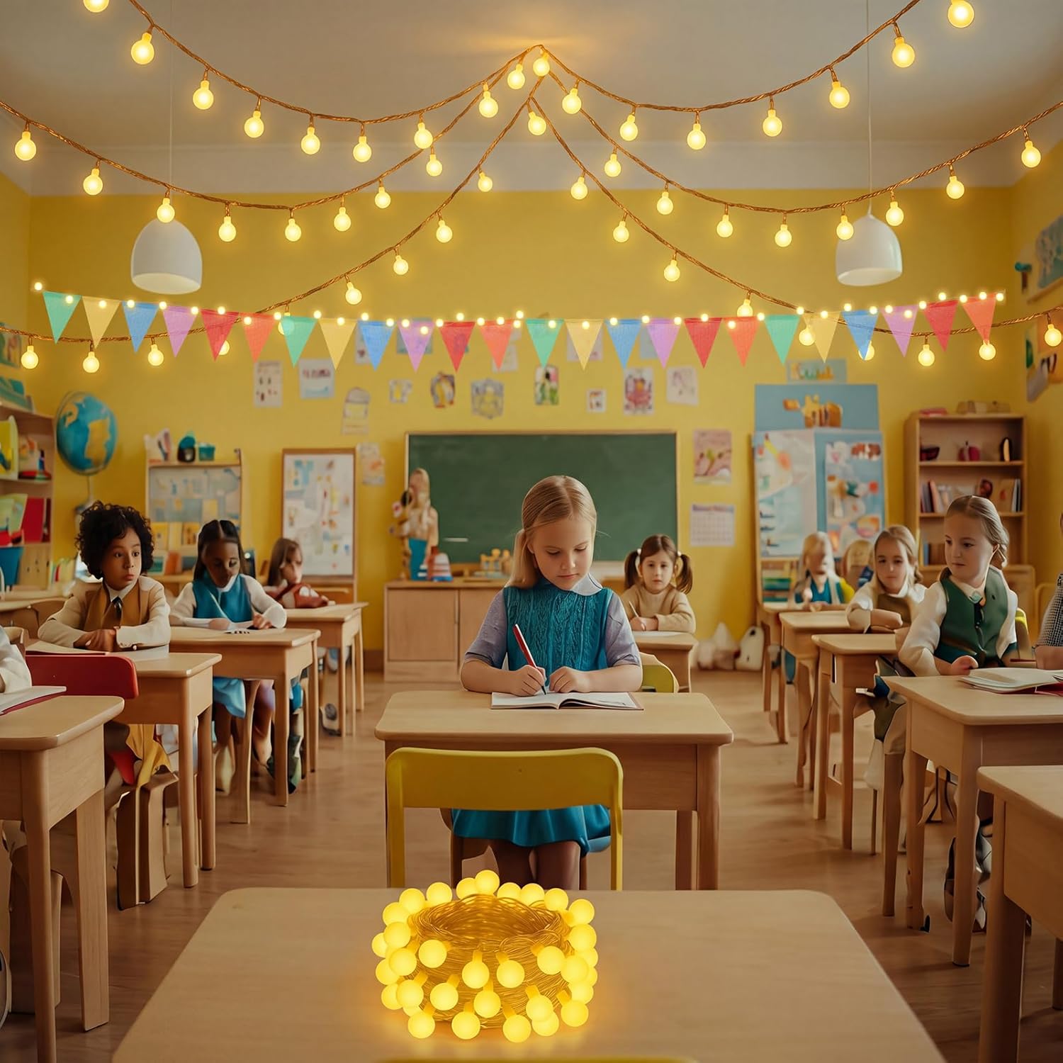 80 LED Hanging String Lights with Banner Flag Decor for Classroom Include 36ft Pastel Pennant Banner Flag 33ft Battery String Lights for Classroom Bulletin Board Wall Display School Decor