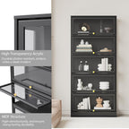Display Cabinet with Acrylic Glass Doors,5-Tiers Curio Cabinet with LED Lighting for Collectibles, Collectibles Toy Organizers Rack & Display Shelf Display Case Storage Cabinet, Black
