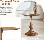 KEIKI Modern Side Table with Tempered Glass Top, Round Metal End Table for Living Room Bedroom Balcony, Small Accent Coffee Table for Sofa Side Bedside, 19.6", Walnut