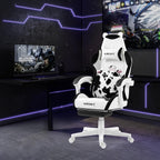 Vigosit Black and White Cow Gaming Chair with Footrest, Ergonomic Cute Gamer Chair for Girls, Comfortable Computer Desk Chair for Adults Teens