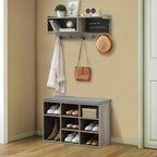 Entryway Shoe Bench with Coat Rack, Cushioned Storage Seat with Cubbies, Shoe Rack Bench for Front Door Entrance, Hall Tree with Hooks, Blackboard & Extra Storage for Entryway, Hallway & Living Room