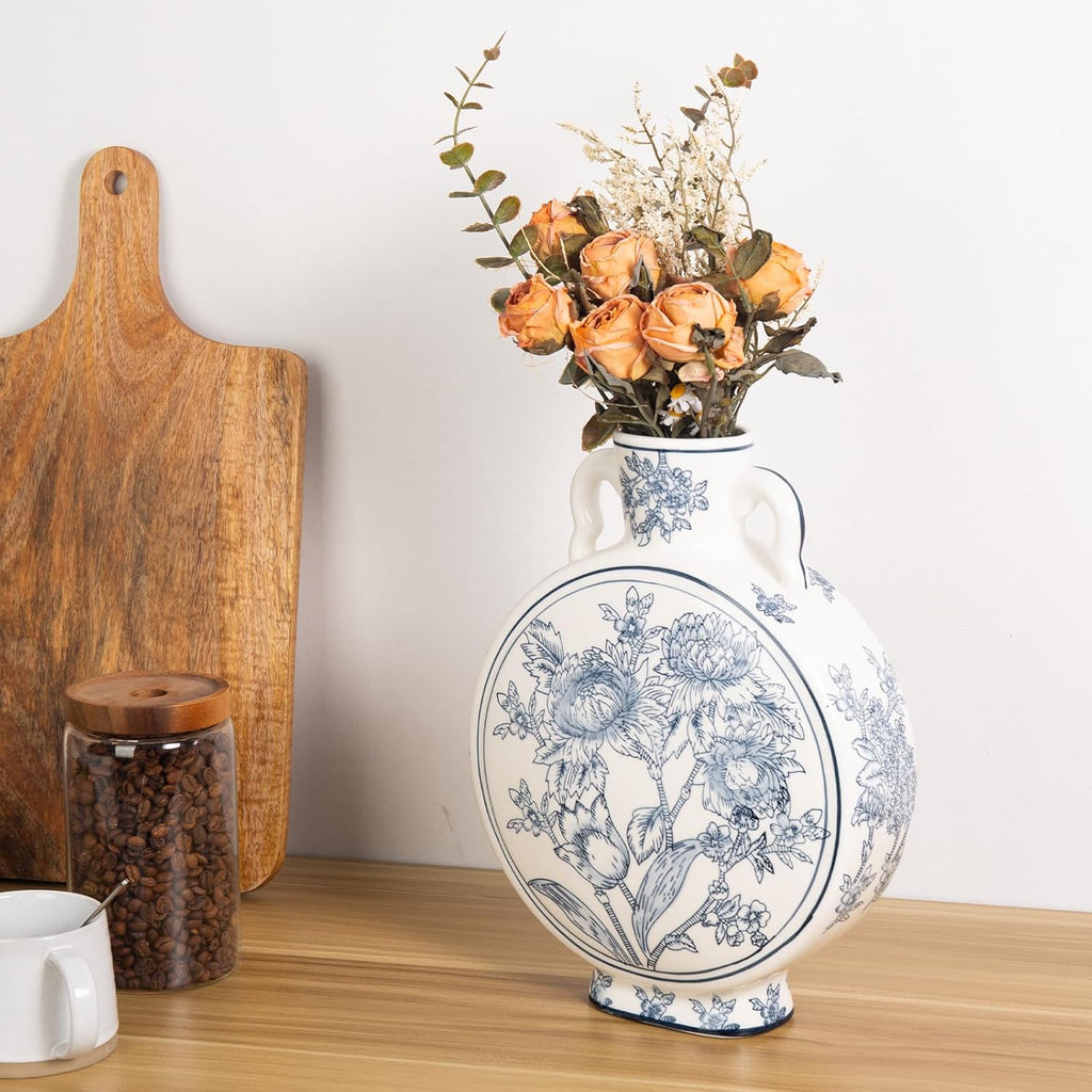 Blue and White Vase for Home Decor, Chinoiserie Vase Decor, Ceramic Large Vases, Flowers and Branches