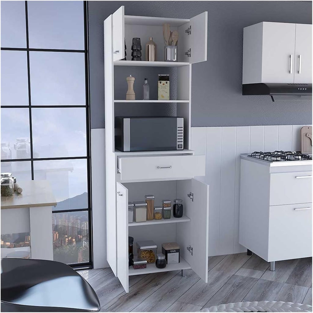 Microwave Double Door Cabinet, One Drawer, One Shelf for Microwave, White,for Kitchen