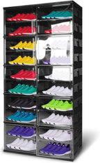 10 Tiers 40 Pairs Large Plastic Folding Shoe Cabinet with Doors Easy Assembly Shoe Shelves Organizer for Entryway Living Room