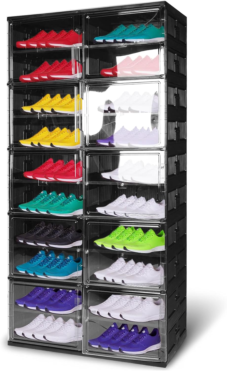 10 Tiers 40 Pairs Collapsible Shoe Rack Organizer with Doors Large Plastic Folding Shoe Cabinet for Closet Entryway Living Room