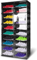 10 Tiers 40 Pairs Collapsible Shoe Rack Organizer with Doors Large Plastic Folding Shoe Cabinet for Closet Entryway Living Room